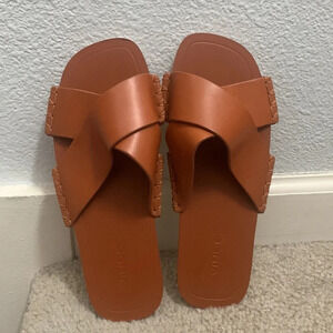 NWOT Vince Nico Crisscross slides Sandals flats in Cognac US 5.5